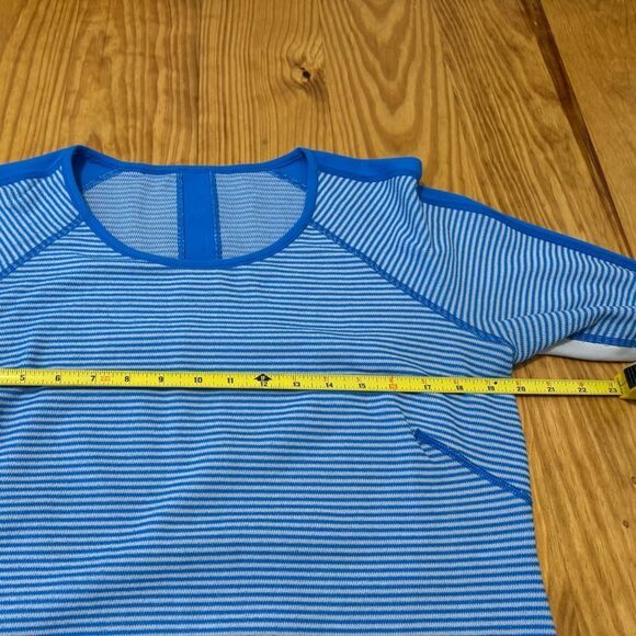 LULULEMON Runder Under Long Sleeve Mini Check Pique Reversible Shirt Blue Cream - Picture 8 of 11